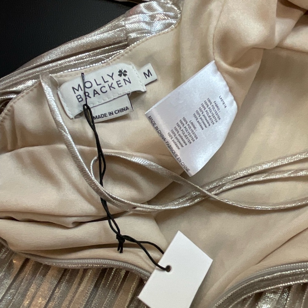 Metallic Gold Pleated Slip Dress - Picture 5 of 8